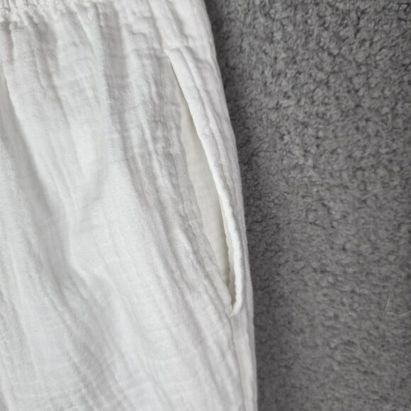 APPLESEEDS Womens White 100 Cotton Cropped Pants M Shell Button Pocket Capri - Picture 8 of 10